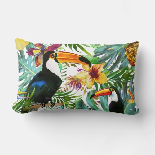 Tropical Toucan Paradise Palm Pineapple Modern Lumbar Pillow