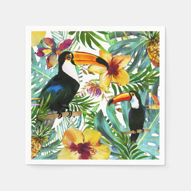 Tropical Toucan Paradise Palm Pineapple Modern Napkins (Front)