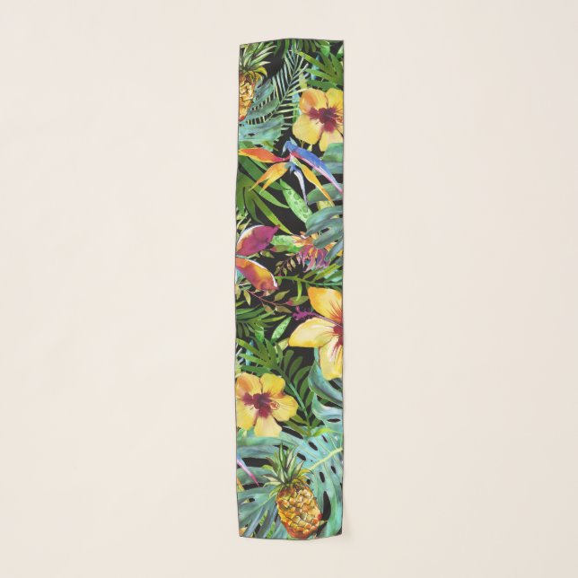 Tropical Toucan Paradise Palm Pineapple Modern Scarf (Front)