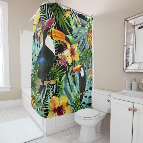 Tropical Toucan Paradise Palm Pineapple Modern Sho Shower Curtain