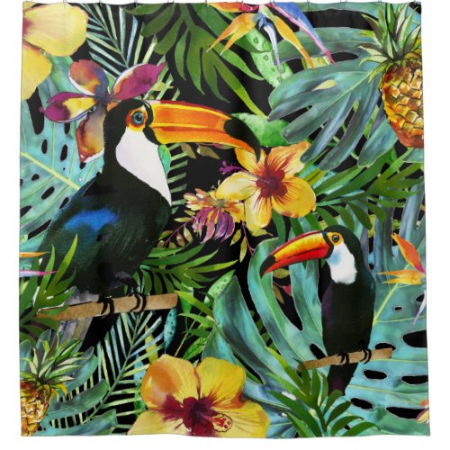 Tropical Toucan Paradise Palm Pineapple Modern Shower Curtain