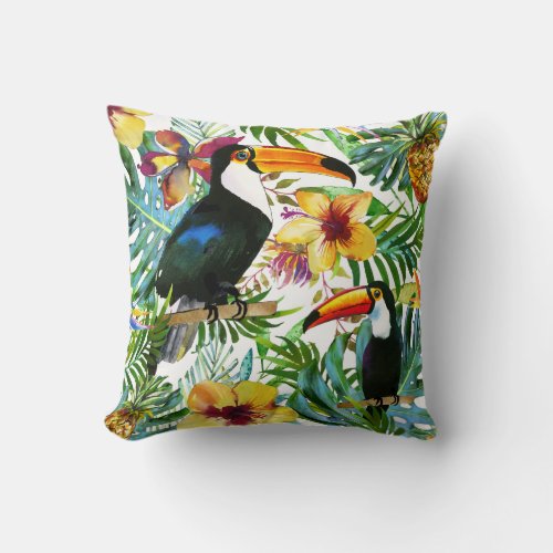 Tropical Toucan Paradise Palm Pineapple Modern Throw Pillow