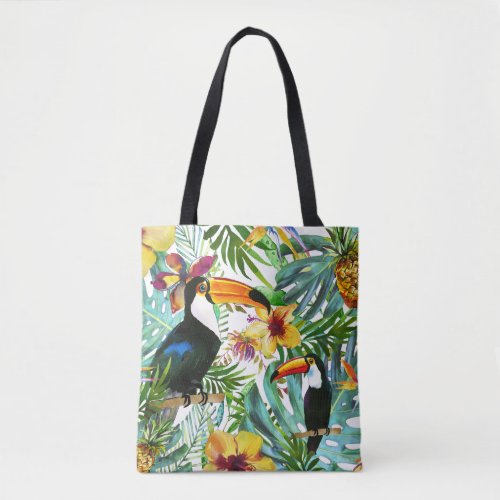 Tropical Toucan Paradise Palm Pineapple Modern Tote Bag