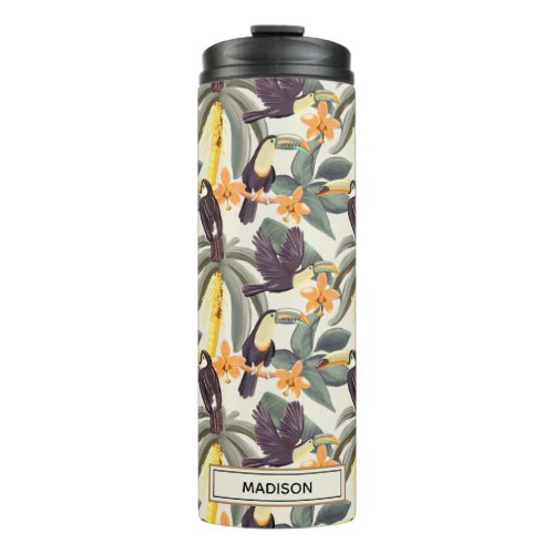 Tropical Toucan Pattern With Your Name  Thermal Tumbler