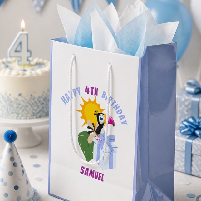Tropical Toucan Personalized Happy Birthday Medium Gift Bag (Creator Uploaded)