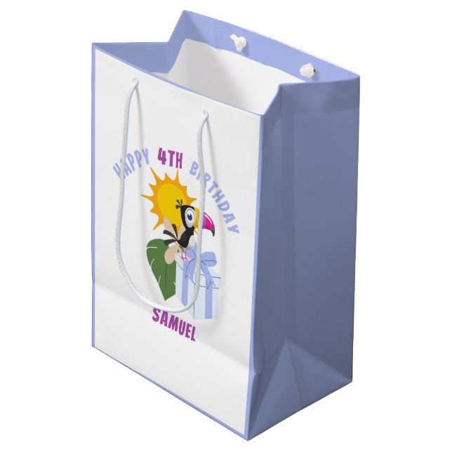 Tropical Toucan Personalized Happy Birthday Medium Medium Gift Bag (Front Angled)