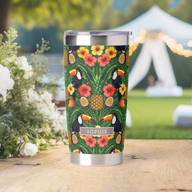 Tropical Toucan Pineapple Hibiscus Insulated Tumbler (Wedding)