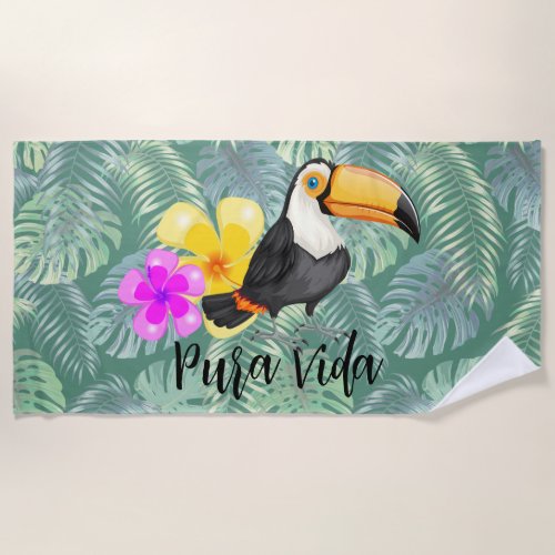 Tropical Toucan Pura Vida Design Beach Towel