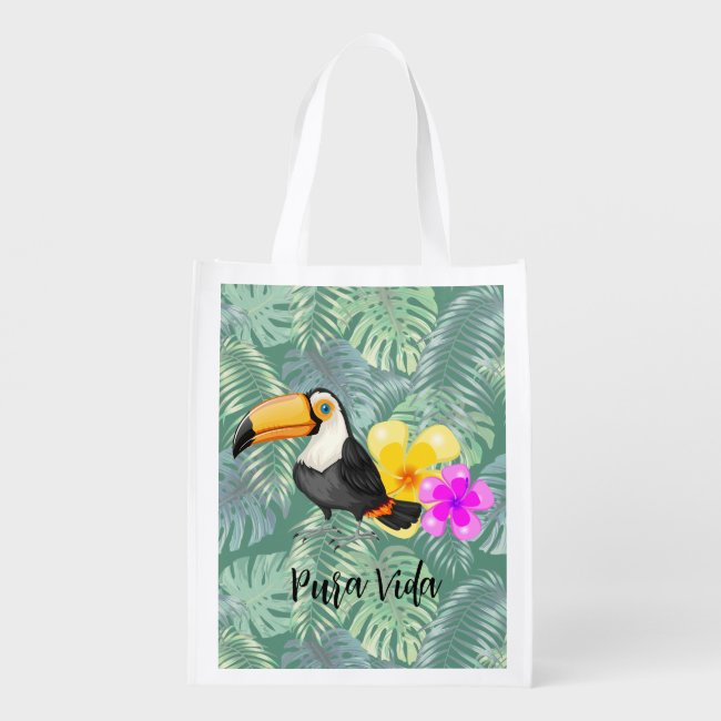 Tropical Toucan Pura Vida Design Grocery Bag