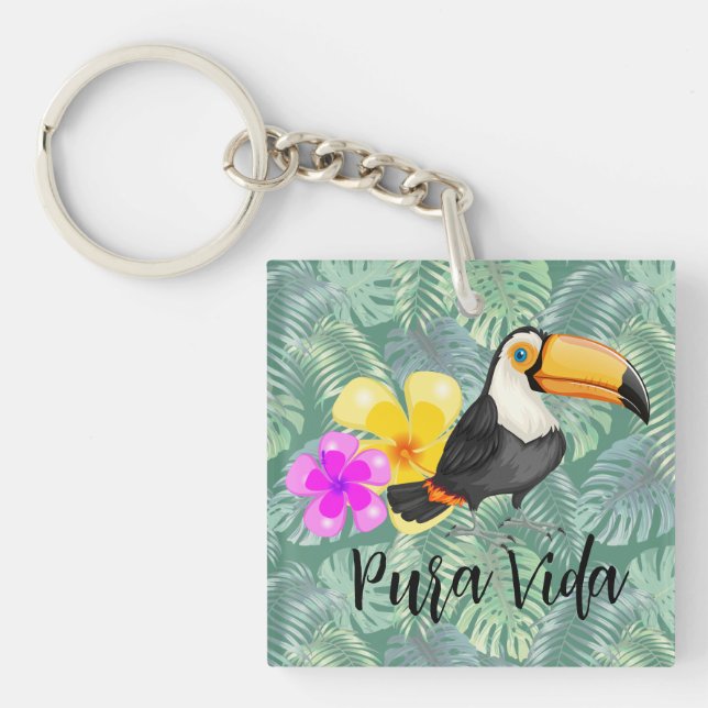 Tropical Toucan Pura Vida Design Keychain (Front)