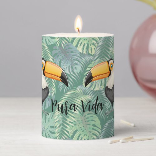 Tropical Toucan Pura Vida Design Pillar Candle