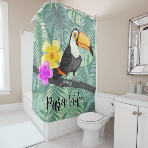 Tropical Toucan Pura Vida Design Shower Curtain