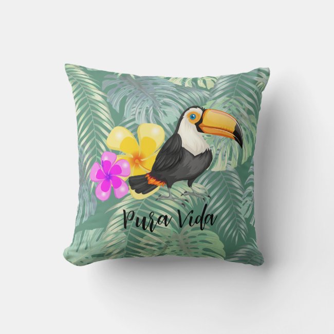 Tropical Toucan Pura Vida Design Throw Pillow