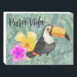 Tropical Toucan Pura Vida Design  Wooden Box Sign<br><div class="desc">Tropical Toucan Costa Rica Pura Vida Design Wood Box Sign with customizable background color and text to change or delete. “Pura Vida” (pronounced poo-rah vee-duh) represents Costa Ricans' relaxed attitude towards life, no matter the circumstance. It translates to "pure life" or "simple life" and it's used to say hello, goodbye,...</div>