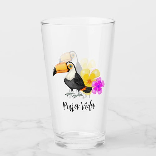 Tropical Toucan Pura Vida Drinking Glass Tumbler