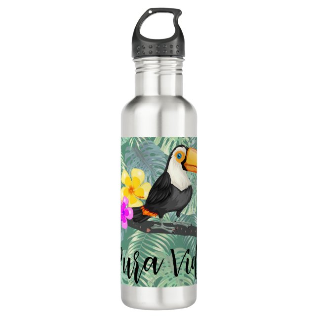Tropical Toucan Pura Vida Water Bottle (Front)