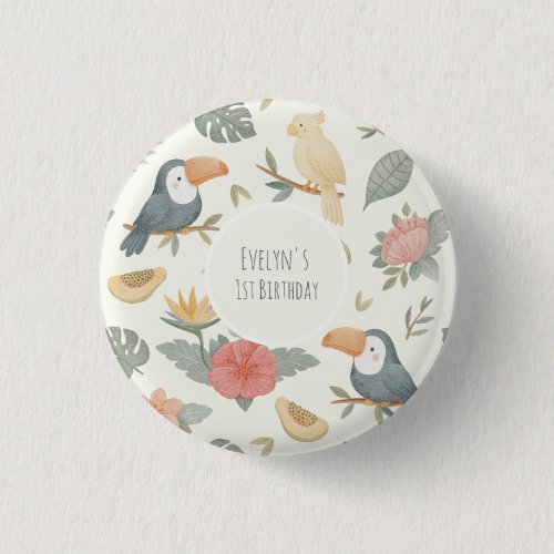 Tropical Toucan Safari Custom Name Birthday Button