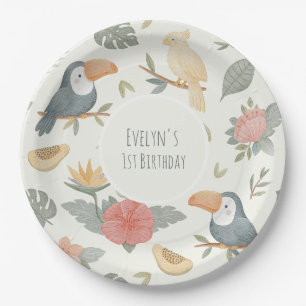 Tropical Toucan Safari Custom Name Paper Plates