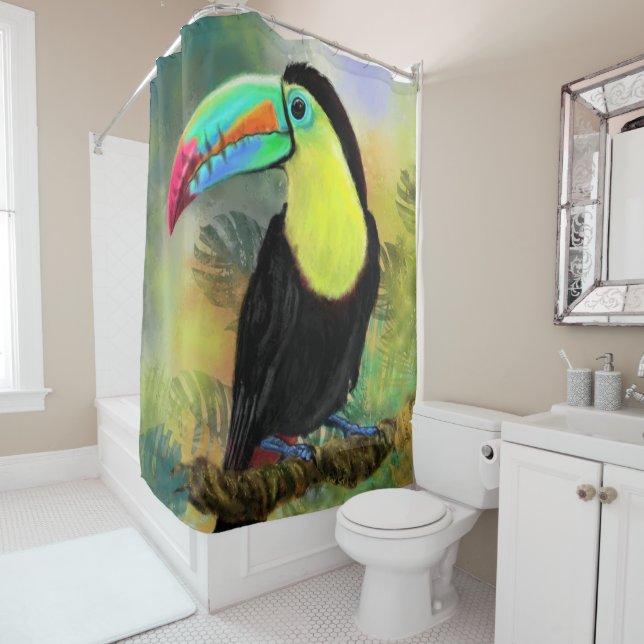 Tropical Toucan Shower Curtain (In Situ)