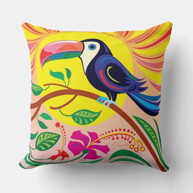 Tropical Toucan Sun Throw Pillow (Front)