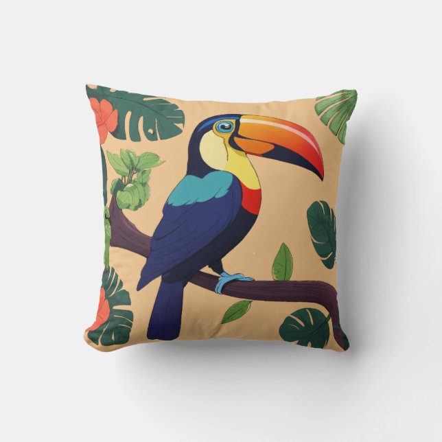 Tropical Toucan Vibes Throw Pillow (Front)