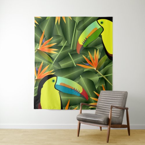 Tropical Toucans  Birds of Paradise Flowers Tapestry