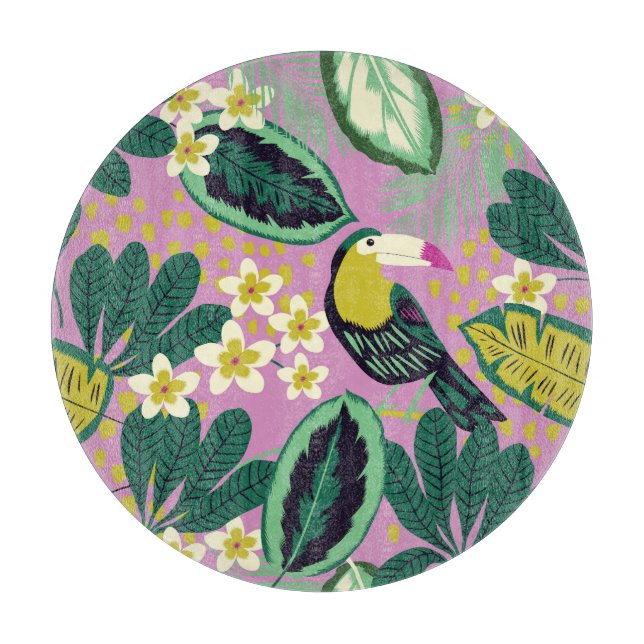 Tropical Toucans: Flower Pattern Cutting Board (Front)