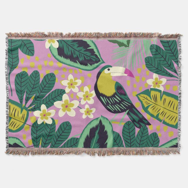 Tropical Toucans: Flower Pattern Throw Blanket (Front)