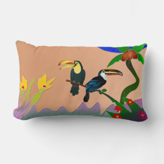 Tropical Toucans in Garden Lumbar Pillow