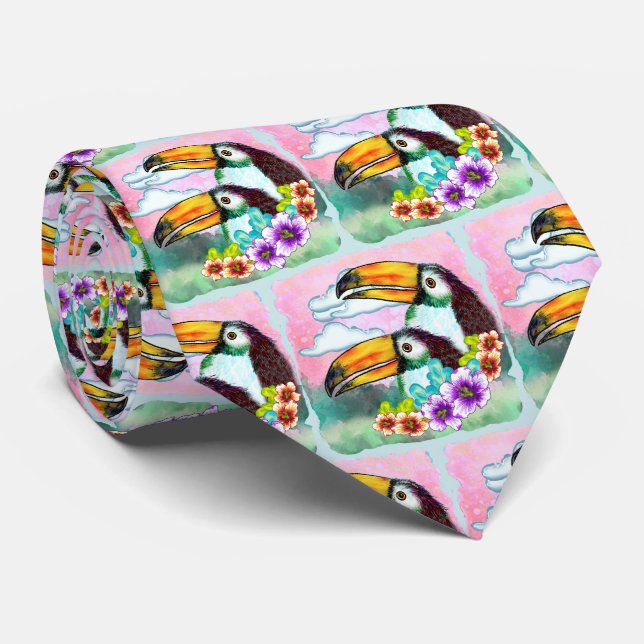 Tropical Toucans  Neck Tie (Rolled)