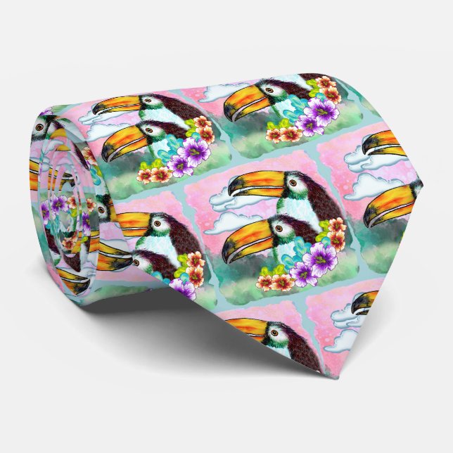 Tropical Toucans  Neck Tie (Rolled)