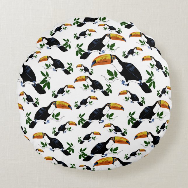 Tropical Toucans - Playful Jungle Round Pillow (Front)