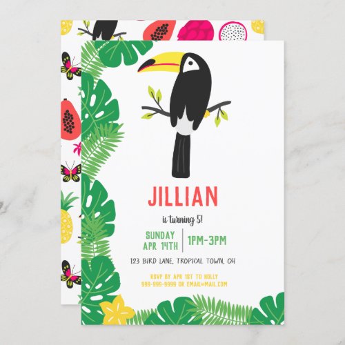 Tropical ToucanTutti Frutti Fruit Birthday Party Invitation