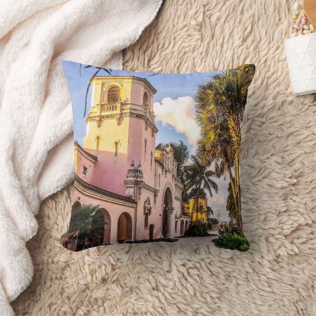 Tropical Train Station Throw Pillow (Blanket)