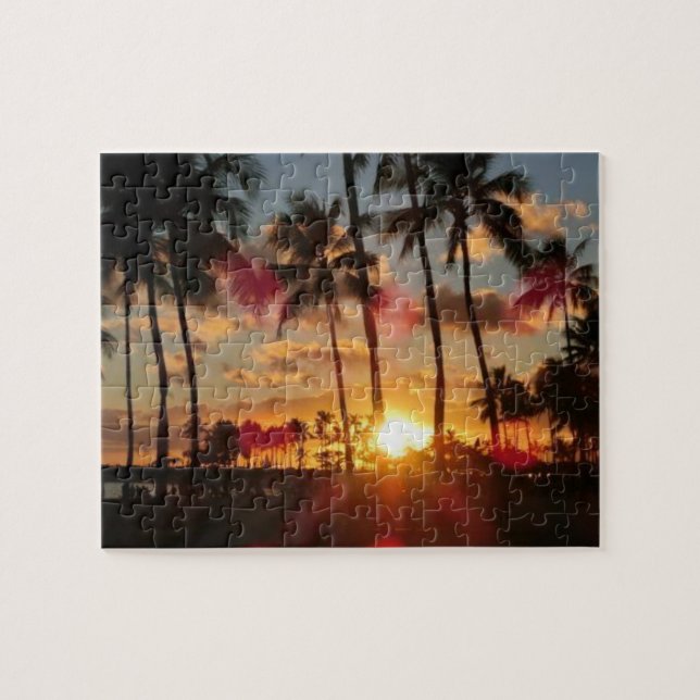 Tropical Tranquility: A Hawaiian Sun and Palm Tree Jigsaw Puzzle (Horizontal)