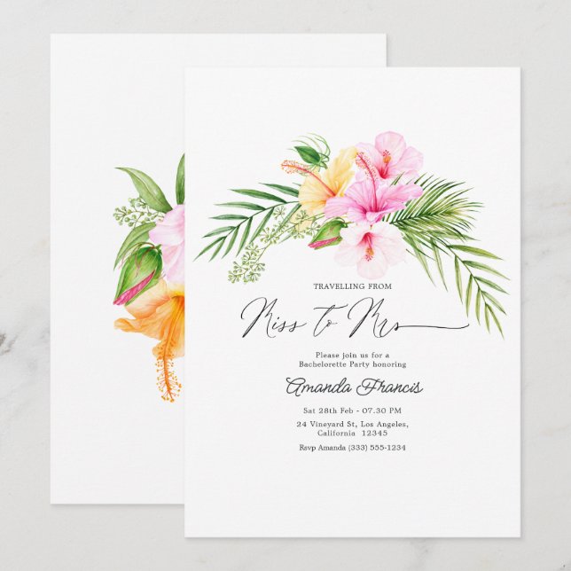 Tropical Traveling From Miss to Mrs Bachelorette Invitation (Front/Back)