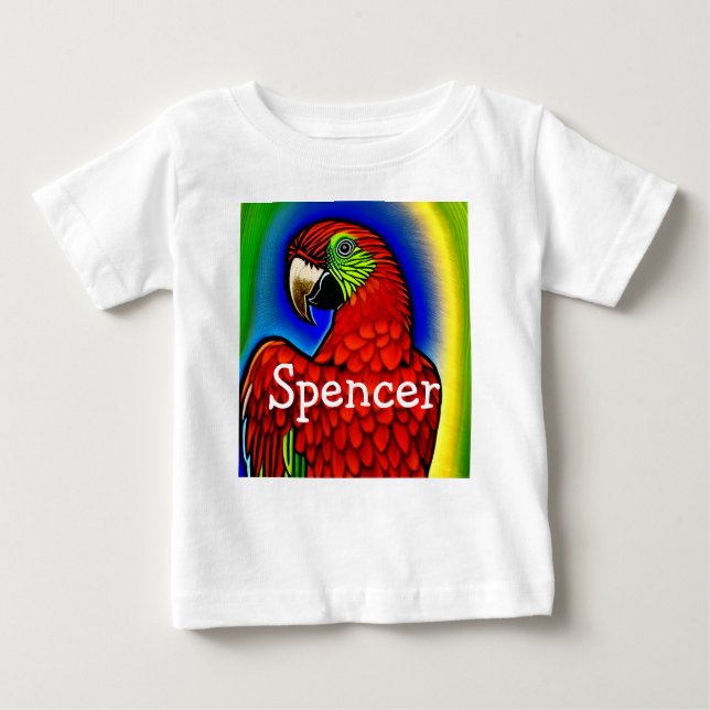 Tropical Treasure: Abstract Vibrant Parrot Artwork Baby T-Shirt (Front)
