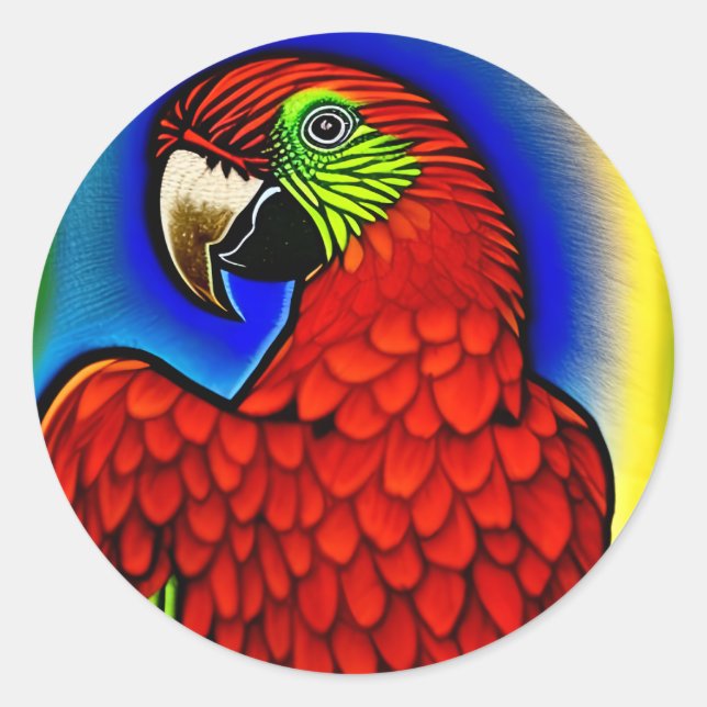Tropical Treasure: Abstract Vibrant Parrot Artwork Classic Round Sticker (Front)