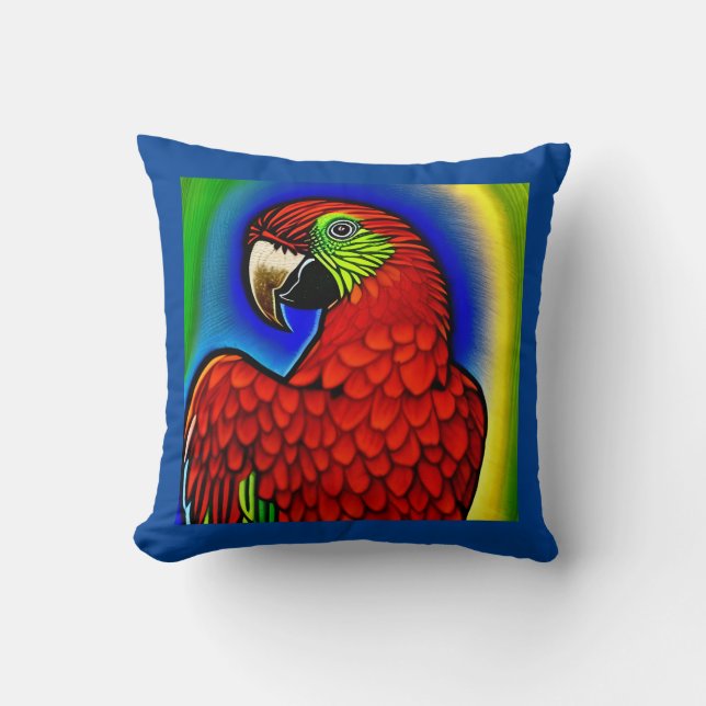 Tropical Treasure: Abstract Vibrant Parrot Artwork Throw Pillow (Front)