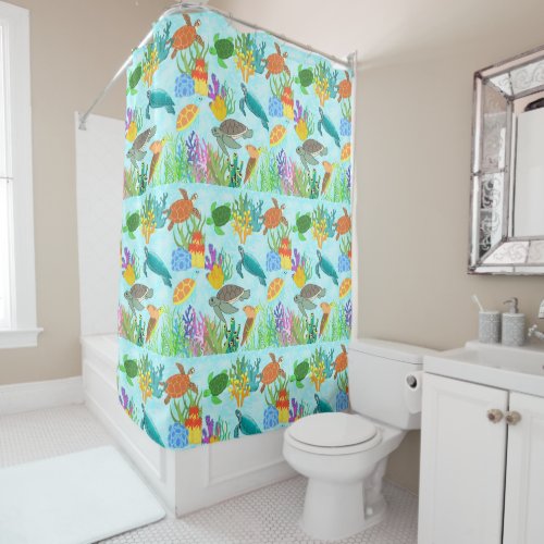 Tropical Treasures Turtles and Coral Reef  Shower Curtain