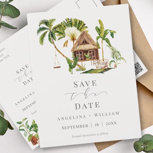 Tropical Tree Wedding Save the Date Postcard