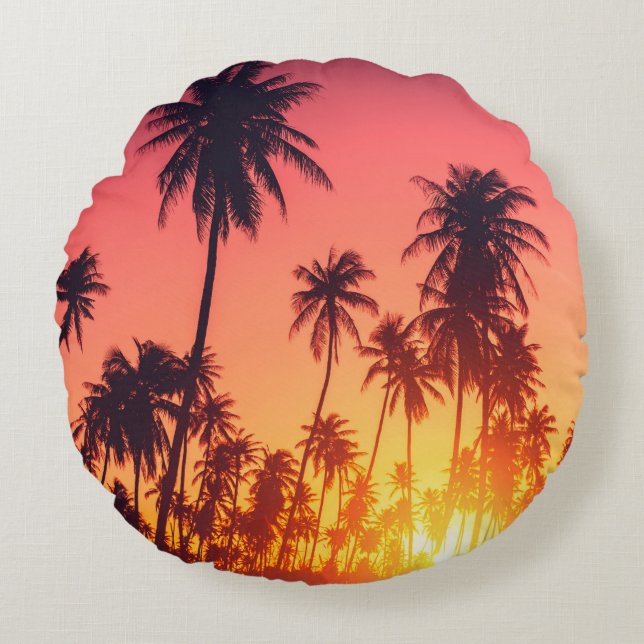 Tropical trees sunset round pillow (Front)