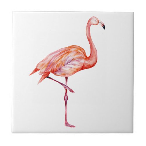 Tropical Trendy Watercolor Flamingo pink Ceramic Tile