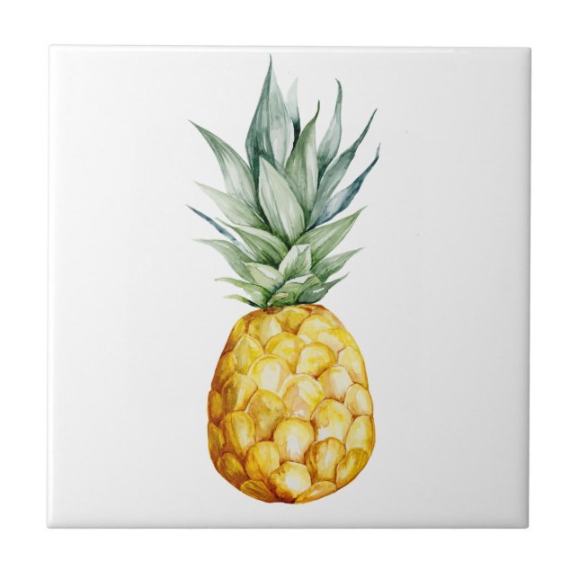 Tropical Trendy Watercolor Pineapple Ceramic Tile (Front)