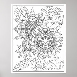 Tropical Tribal Intricate Mandala Adult Coloring Poster