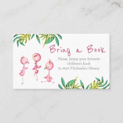 Tropical Triplet Baby Shower Flamingo Bring a Book Enclosure Card