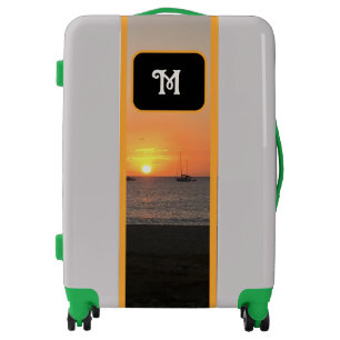 Tropical Tropics Sun Sunset Boat Monogram Custom Luggage