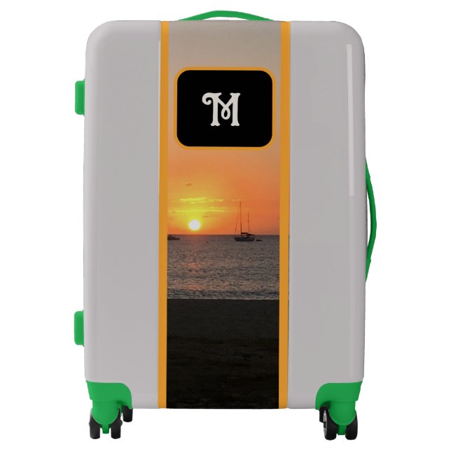 Tropical Tropics Sun Sunset Boat Monogram Custom Luggage (Front)