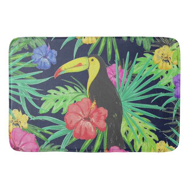 Tropical Tucan and Leaves Rainforest Bath Mat (Front)