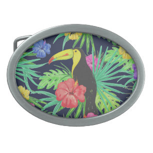 Tropical Tucan and Leaves Rainforest Belt Buckle